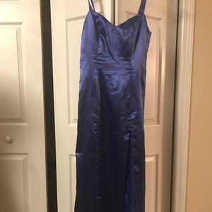 Blue long evening gown, thigh slit
